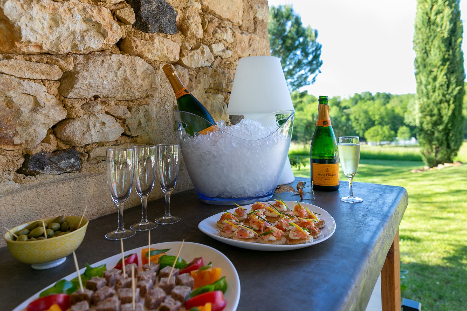 A glass of champagne on the terrace