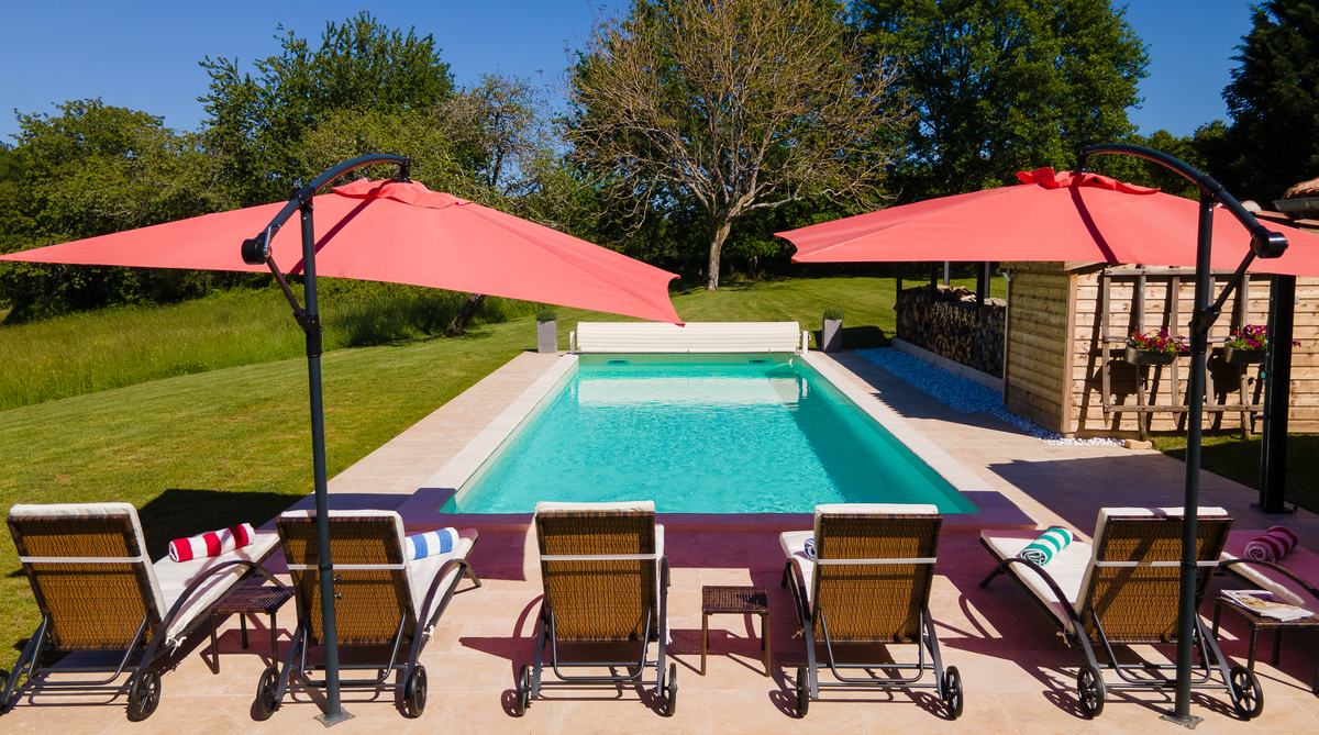 The pool with parasols
